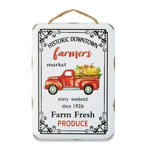 Historic Downtown Farmer's Market Retro Truck Wall Plaque Enamel 8.5 x 12-in NEW